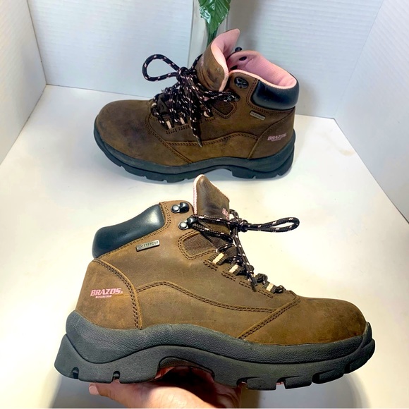 brazos Shoes Brazos Brown Leather Lace Steel Toe Work Waterproof